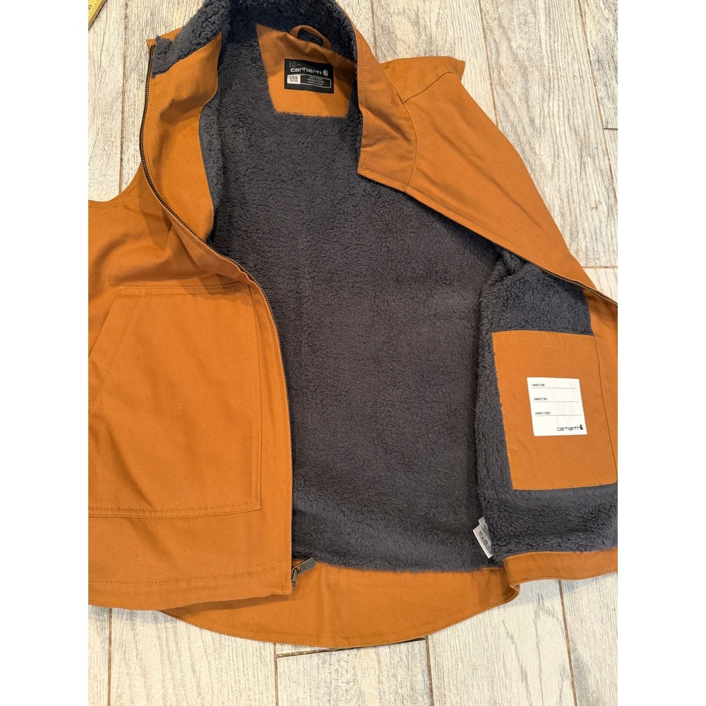 Carhartt Vest Large 14 16 Sherpa Lined Canvas OJ8110-B Boys NWOT Full Zip Hiking
